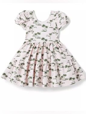 Janie and Jack Everyday Puff Sleeve Dress in the Mauve‎ Chalk Palm print size 14